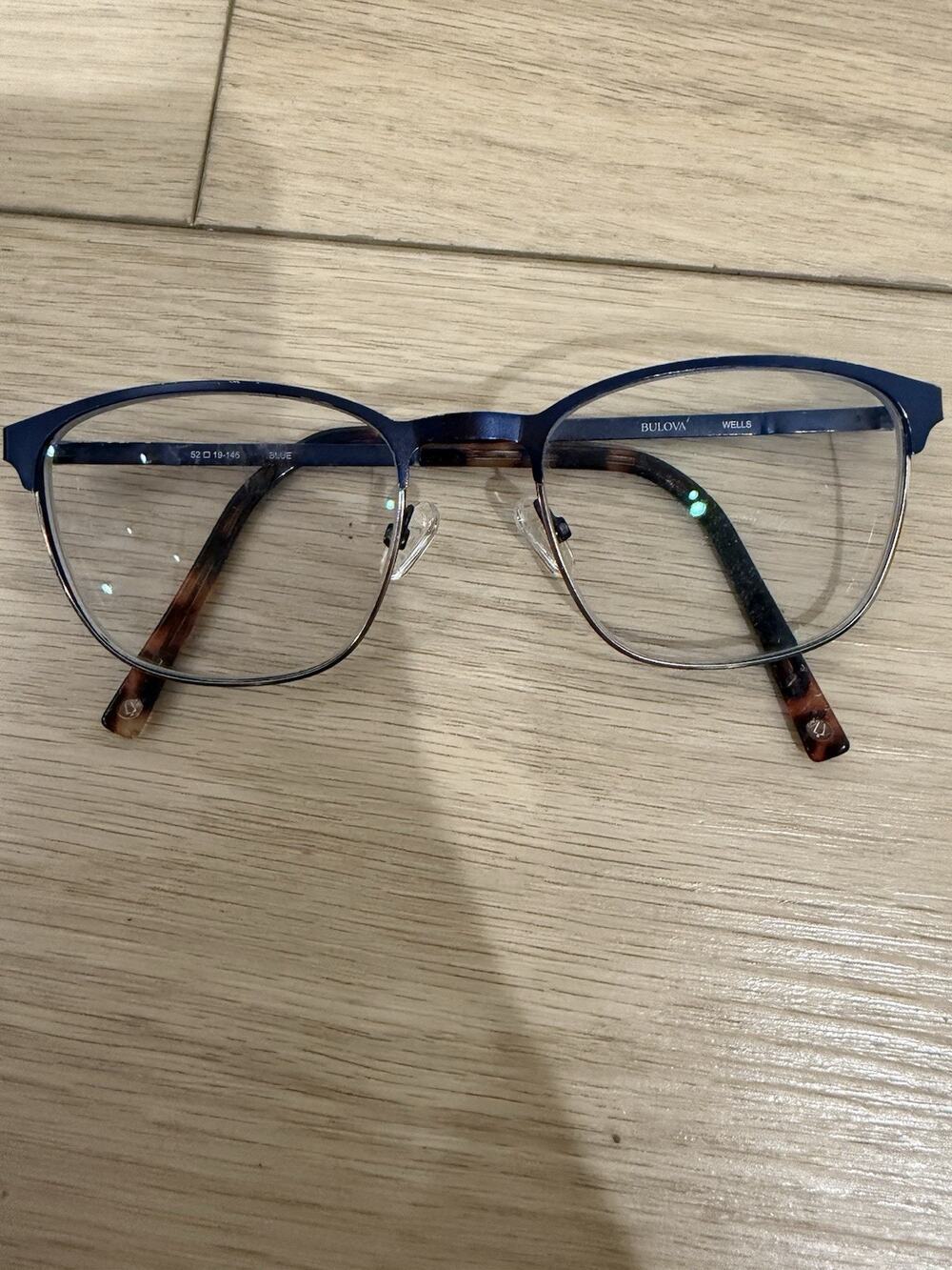 Bulova Eyeglasses, Frames Only, Wells, 53-19-145, Metal, Blue/Brown Tort